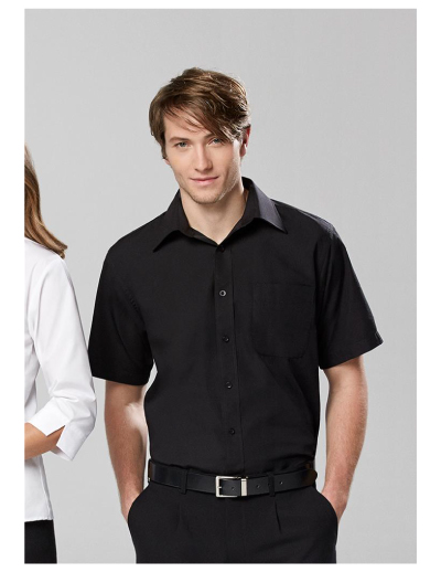 Biz Collection Mens Base Short Sleeve Shirt -s10512_worn_725 The Biz Collection Mens Base Short Sleeve Shirt is made from 65% polyster, 35% cotton poplin fabric. Available in 3 colours. Sizes XS-5XL.