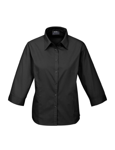 The Biz Collection Ladies Base 3/4 Sleeve Shirt is 65% Polyester, 35% cotton. A semi-fitted shirt.  Available in 3 colours. Sizes 6-24.