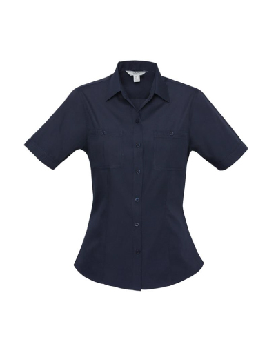 The Biz Collection Ladies Bondi Short Sleeve Shirt is 65% Polyester, 35% cotton. A semi fitted shirt. Available in 4 colours. Sizes 6-24.