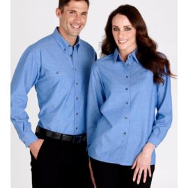 The Biz Collection Ladies Wrinkle Free Chambray Long Sleeve Shirt is a 100% cotton, easy fit, easy iron shirt.  Great work shirts from Biz Collection.
