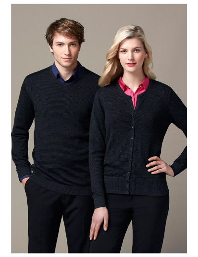 The Biz Collection Ladies Origin Merino Cardigan is a 100% Merino Wool, modern fit cardigan.  Black.  Great merino garments from Biz Collection.