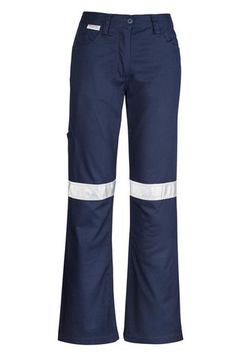 The Syzmik Womens Taped Utility Pant is a 280gsm midweight cotton drill pant with retroreflective tape.  Navy or Black.  Great Syzmik workwear.