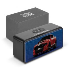 The Trends Collection Quantum Bluetooth Speaker is a luxury bluetooth speaker.  In Silver or Black.  Various branding options.  Great branded corporate gift.