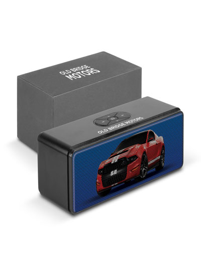 The Trends Collection Quantum Bluetooth Speaker is a luxury bluetooth speaker.  In Silver or Black.  Various branding options.  Great branded corporate gift.
