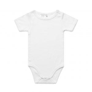 The AS Colour Mini Me One Piece is a 220gsm 100% cotton onesie.  6 colours available.  Sizes 0 - 3 months to 18 - 24 months.  Great kids branded apparel.