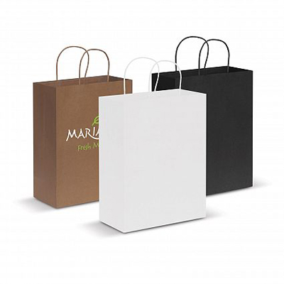 The Trends Collection Large Paper Carry Bag is a large carry bag made from 160gsm paper.  Available in Natural, White & Black.  Great branded promotional retail bag product.