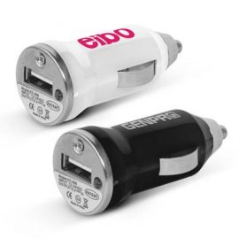 The Trends Mini Car Charger is a small car charger with an LED that lights up.  Available in 2 colours.  Great promotional business product.