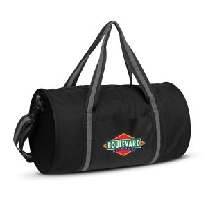 107666 Trends Collection Voyager Duffle Bag - Promotrenz The Trends Collection Voyager Duffle Bag is a roll duffle bag. 600D polyester. External pockets. Black. Great branded sports or promotional bag.