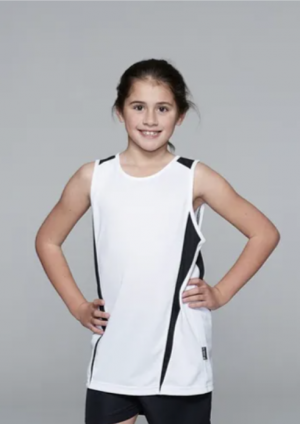 3104 The Aussie Pacific Kids Eureka Singlet is made from polyester moisture removal material. In 16 colours. Great branded singlets & sportswear.