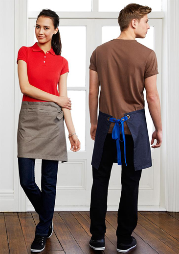 The Biz Collection Unisex Urban Half Waist Apron is made from 50% cotton & 50% polyester textured fabric.  Removable waist straps.  Divided front pocket.  Available in 4 colours.