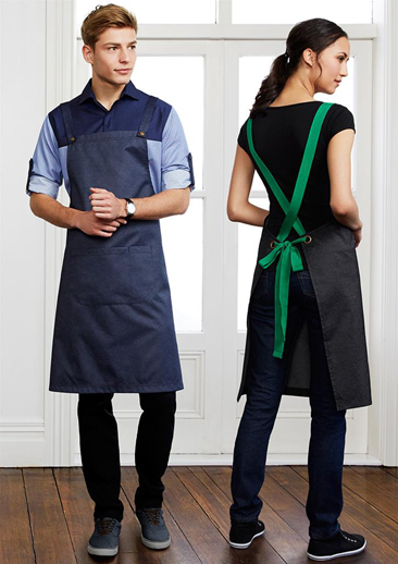 The Biz Collection Unisex Urban Bib Apron is made from 50% Cotton and 50% Polyester textured fabric.  Removal back straps.  Divided from Pocket.  Available in 4 colours.