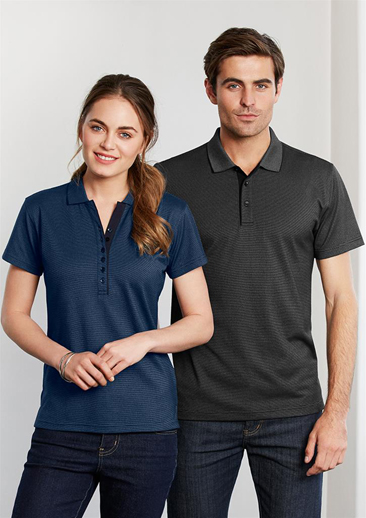 The Biz Collection Ladies Shadow Polo is a cotton rich polo shirt.  In Carbon Blue & Graphite Black.  Modern Fit.  Great branded polo shirts & uniforms.