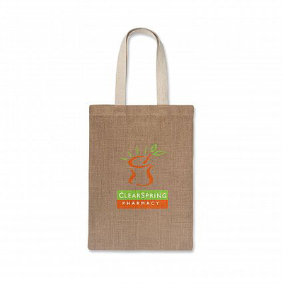 The Trends Collection Zeta Jute Tote Bag is a natural jute tote bag with strong unbleached cotton handles.  Natural. Great branded Jute bag & promotional products.