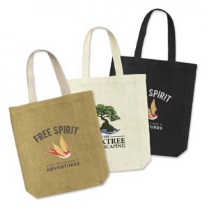 The Trends Thera Jute Tote Bag is a large natural jute tote bag with strong unbleached cotton handles.  Natural.  Great branded jute bags.
