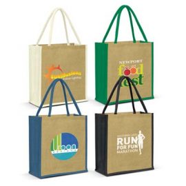 The Trends Lanza Jute Tote Bag is a large laminated jute tote bag with padded cotton handles. 4 colours. Great branded bags & promo products.