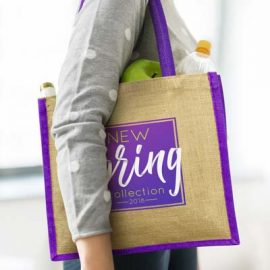 The Trends Monza Jute Tote Bag is a smart laminated jute tote bag with padded cotton handles.  12 colours.  Great branded bags & promotional products