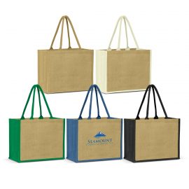 The Trends Collection Torino Jute Shopping Bag is an extra wide laminated jute tote bag.  4 colours available.  Great branded bags & promotional products.