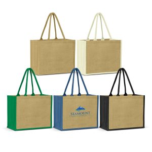 The Trends Collection Torino Jute Shopping Bag is an extra wide laminated jute tote bag.  4 colours available.  Great branded bags & promotional products.