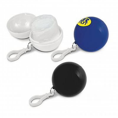 The Trends Collection Raincoat Ball is a handy emergency rain coat in a clip on plastic ball.  Branding on Ball.  In 3 colours.  Great event promo product.