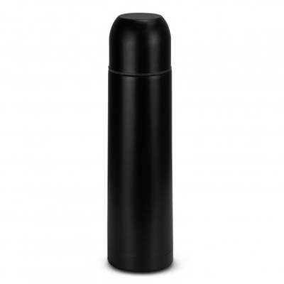 The Trends 750ml vacuum flask is a good stainless steel vacuum flask with a screw on cup and convenient push button. Laser engraves. Black or Silver