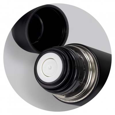 The Trends 750ml vacuum flask is a good stainless steel vacuum flask with a screw on cup and convenient push button. Laser engraves. Black or Silver