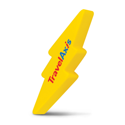 The Trends Collection Stress Lightning Bolt is a lightning bolt shaped stress relieving toy.  In Yellow.  Great branded anti stress & promotional products.