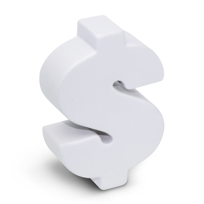 The Trends Collection Stress Dollar is a dollar shaped stress relieving toy.  In White.  Great branded anti stress items & promotional products.
