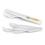The Trends Collection Knife Fork Spoon Set is a reusable cutlery set made from food safe plastic.  In White.  Great branded cutlery & food promotional products.