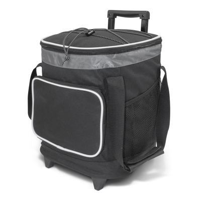 The Trends Collection Glacier Cooler Trolley is a large 16 litre cooler trolley bag.  In Black/Grey.  Great branded cooler trolleys & corporate gifts.