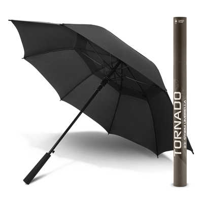 The Trends Collection Swiss Peak Tornado Umbrella is a 8 panel umbrella with auto opening.  Windproof.  Black.  Great premium storm umbrellas.