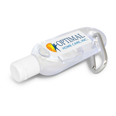 The Trends Carabiner Hand Sanitiser is a gel hand sanitizer in convenient tube with flip cap & clip.  Clear.  Great branded sanitisers & health promo products.