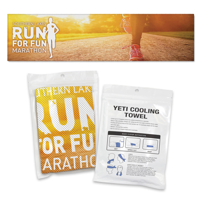 The Trends Collection Yeti Premium Cooling Towel is an incredible towel made from nylon/polyester.  Sublimation available.  Great branded cooling towels.