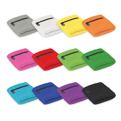 The Trends Wrist Sweat Band with Pocket is a stretchy towelling wrist sweat band.  80% cotton.  Embroidered.  12 colours. Great branded sports promotional products.