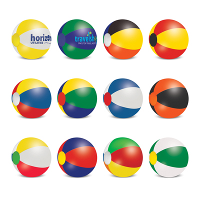The Trends Collection Beach Ball is a mix and match coloured beach ball.  6 sizes available.  Screen printed.  Great branded summer promo products.