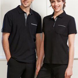 The Biz Collection Mens Edge Polo is a 65% polyester, 35% cotton pique knit polo shirts.  In Black/Check.  S - 5XL.  Great branded polo shirts & uniforms.
