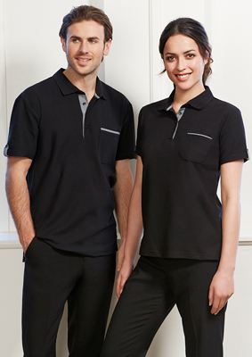 The Biz Collection Mens Edge Polo is a 65% polyester, 35% cotton pique knit polo shirts.  In Black/Check.  S - 5XL.  Great branded polo shirts & uniforms.