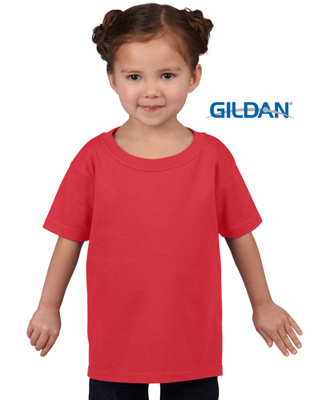 The Gildan Heavy Cotton Toddler T Shirt is a 50% cotton/50% polyester tee.  Sizes 2 - 6.  Great cost effective kids tees for printing and events.