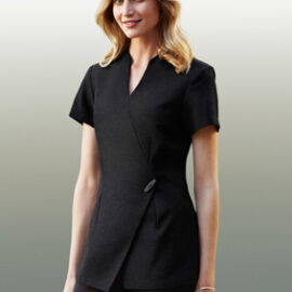 The Biz Collection Spa Tunic is a 97% polyester, premium stretch fabric, linen appearance tunic.  Asymmetrical mock wrap front.  3 colours. 