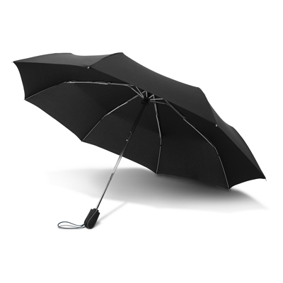 The Trends Collection Swiss Peak Traveler Umbrella is a 3 stage folding umbrella with auto open and close. 8 panel. Black. Great branded travel umbrellas.