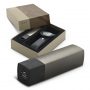 The Trends Collection Swiss Peak Power Bank recharges in 5 - 6 hours.  Print or engraving.  Black/Grey.  Great branded premium corporate gifts for clients.