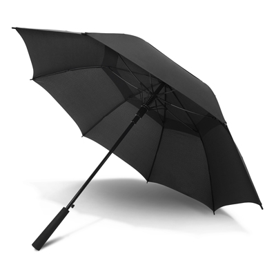 The Trends Collection Swiss Peak Tornado Umbrella is a 8 panel umbrella with auto opening.  Windproof.  Black.  Great premium storm umbrellas.