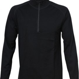 The Aurora Mens Half Zip Merino is made from heavyweight pure merino.  Soft, quick drying & breathable.  Eco Friendly.  In Black.  Great branded merino tops.