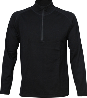 The Aurora Mens Half Zip Merino is made from heavyweight pure merino. Soft, quick drying & breathable. Eco Friendly. In Black. Great branded merino tops.