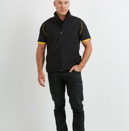 The Aurora Mens 3k Softshell Vest is a water resistant, breathable, wind blocking vest.  In Black or Navy.  Sizes S - 5XL.  Available in Black.  Great branded vests.