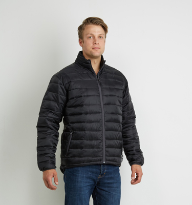 The Aurora Mens Ultralite Puffer Jacket used 100% recycled synthetic down.  Available in Black & Navy.  Sizes XS - 5XL.  Great warm branded winter apparel.