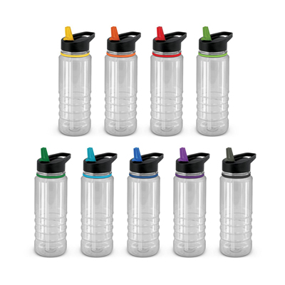The Trends Collection Triton Elite Drink Bottle is a 750ml drink bottle. Black or Clear bottle. 9 coloured lids. Great branded mix n match drink bottles.