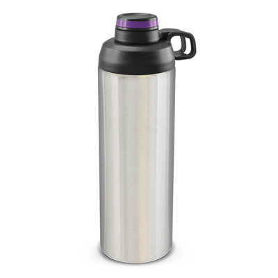 The TRENDS Primo Metal Bottle is a large 900ml stainless steel drink bottle with screw on lid. Contrasting silicone bands available.