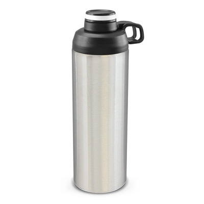 The TRENDS Primo Metal Bottle is a large 900ml stainless steel drink bottle with screw on lid. Contrasting silicone bands available.