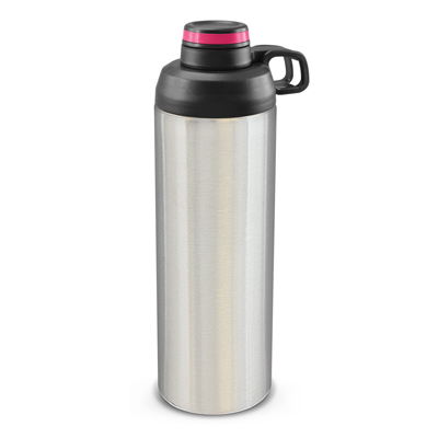 The TRENDS Primo Metal Bottle is a large 900ml stainless steel drink bottle with screw on lid. Contrasting silicone bands available.