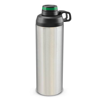 The TRENDS Primo Metal Bottle is a large 900ml stainless steel drink bottle with screw on lid. Contrasting silicone bands available.